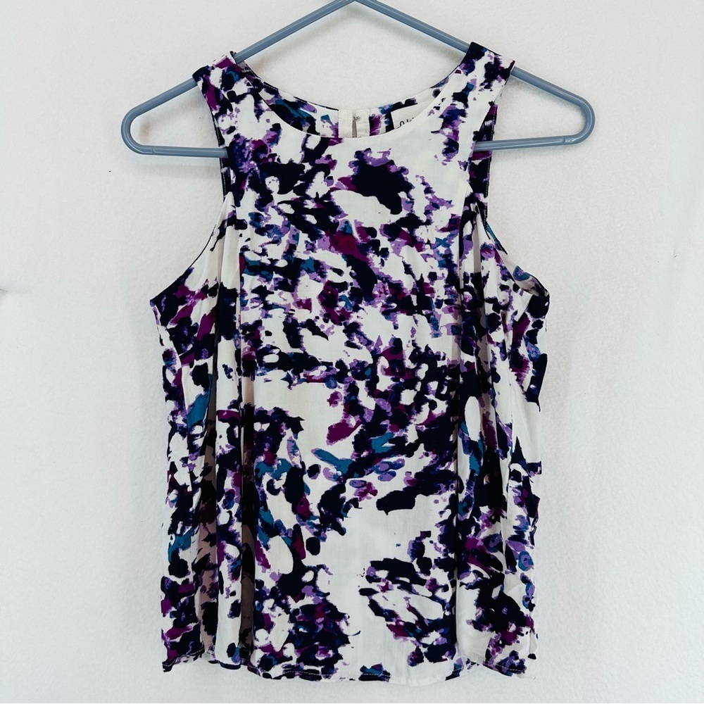 Olive and Oak Sleeveless Blouse Abstract Floral WOMANS XS Multicolor Blue Purple